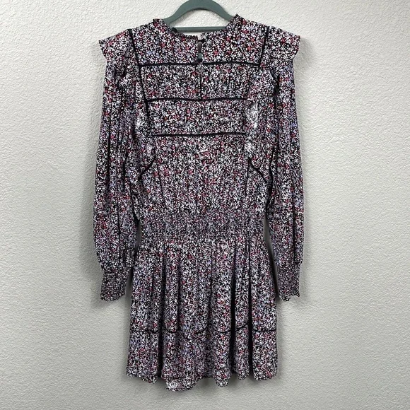 New Rails Faren Floral Ruffled Mini Dress Midnight Meadow Long Sleeve Smocked M - Picture 6 of 16